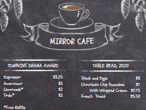 Poster for Mirror Cafe which looks like a blackboard and chalk menu sign
